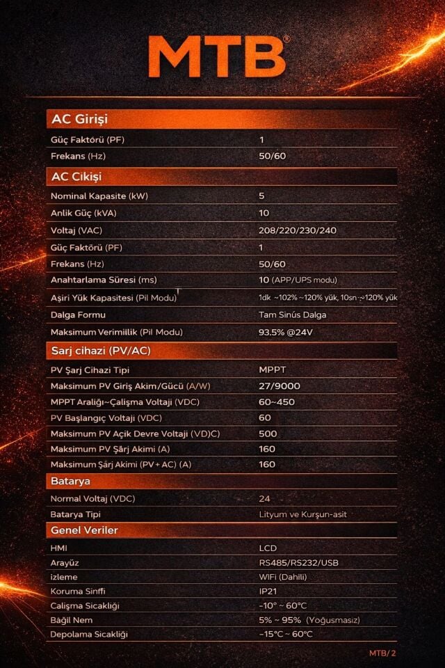 MTB 5 KW 24 VOLT AKILLI İNVERTÖR
